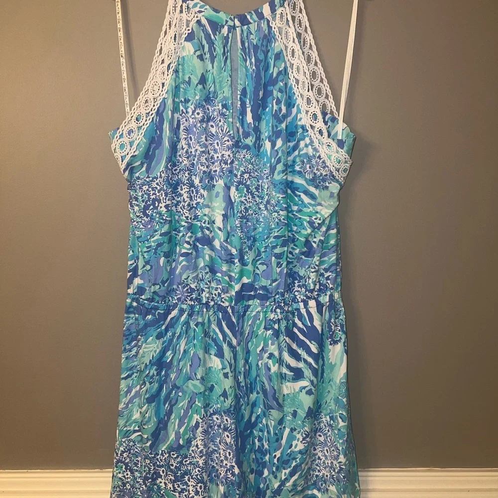 Lilly Pulitzer Blue and White Romper with White Crochet